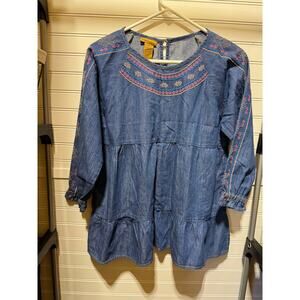 Wrangler Denim Embroidered Babydoll 3/4 Sleeve Top Size XXL